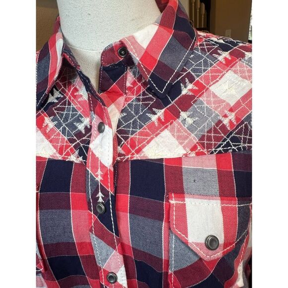 Ariat Plaid Embroidered Cowgirl Western Pearl Snap Long Sleeve Women's SZ Large - Picture 3 of 13